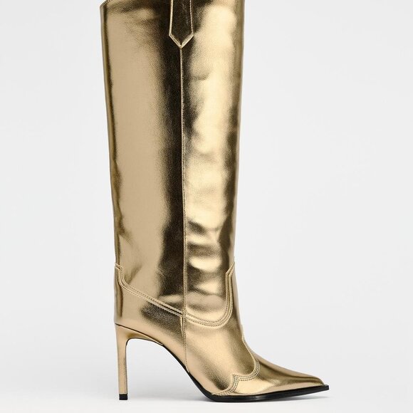 ZARA NWT METALLIC HEELED BOOTS - Picture 6 of 8